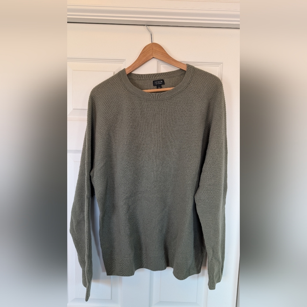 100% Cashmere! J. Crew Olive Green Waffle-Knit Crewneck Sweater